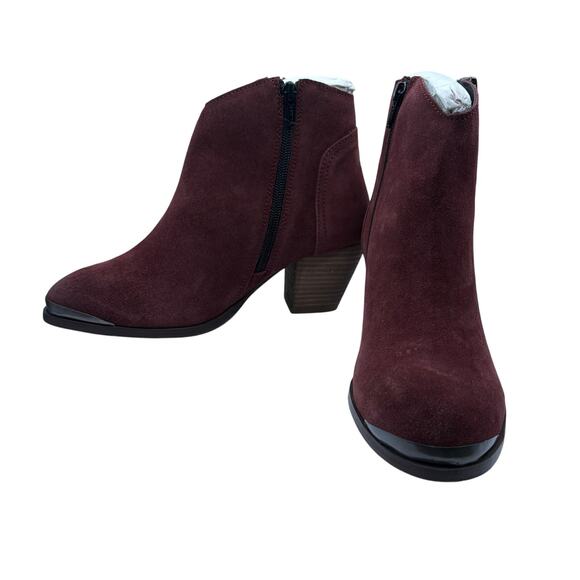 Diba Sequoia Suede Bootie Burgundy Ankle Boots SZ 7 Fall Metal Toe Western - Picture 1 of 8